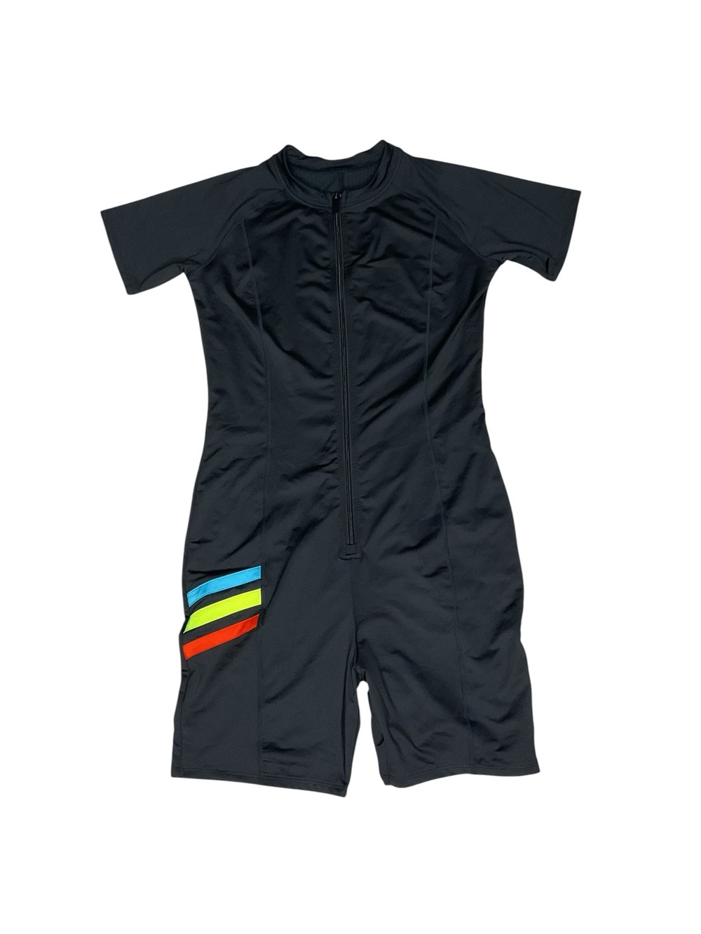 TomboyX Black Zip Front One Piece Swimsuit Rainbow Stripe XL - Picture 2 of 6
